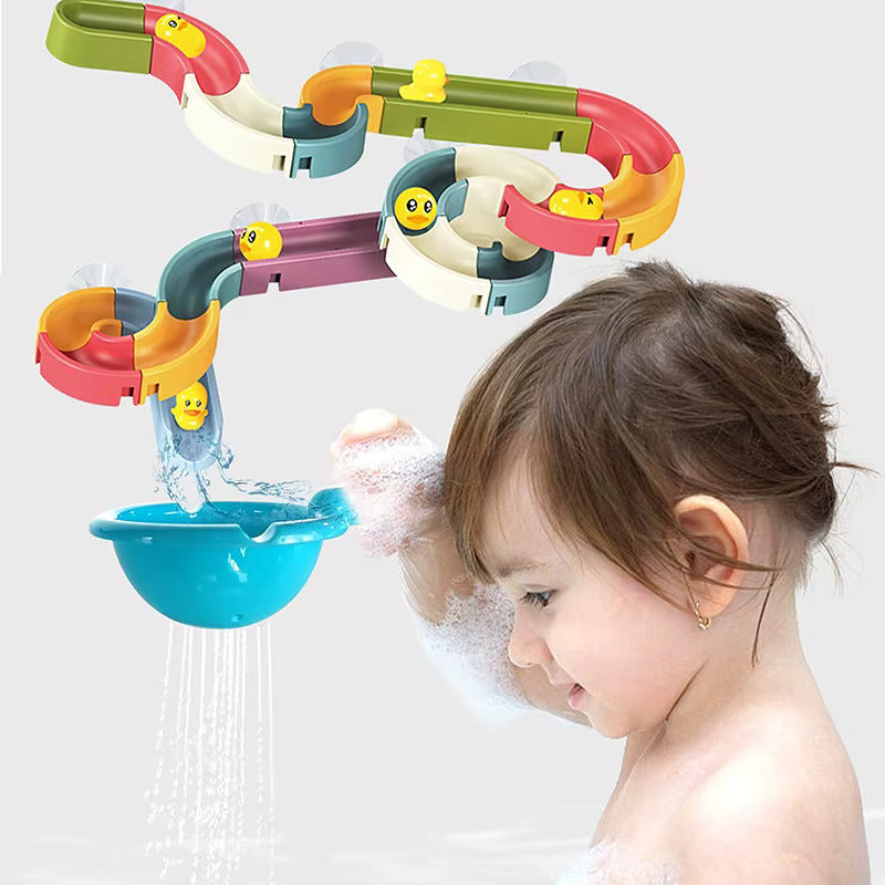 Wind-Up Duck Slide, DIY Building Blocks, Colorful, Bathtub Wall Mount, Boosts Imagination, Safe for Ages 3+