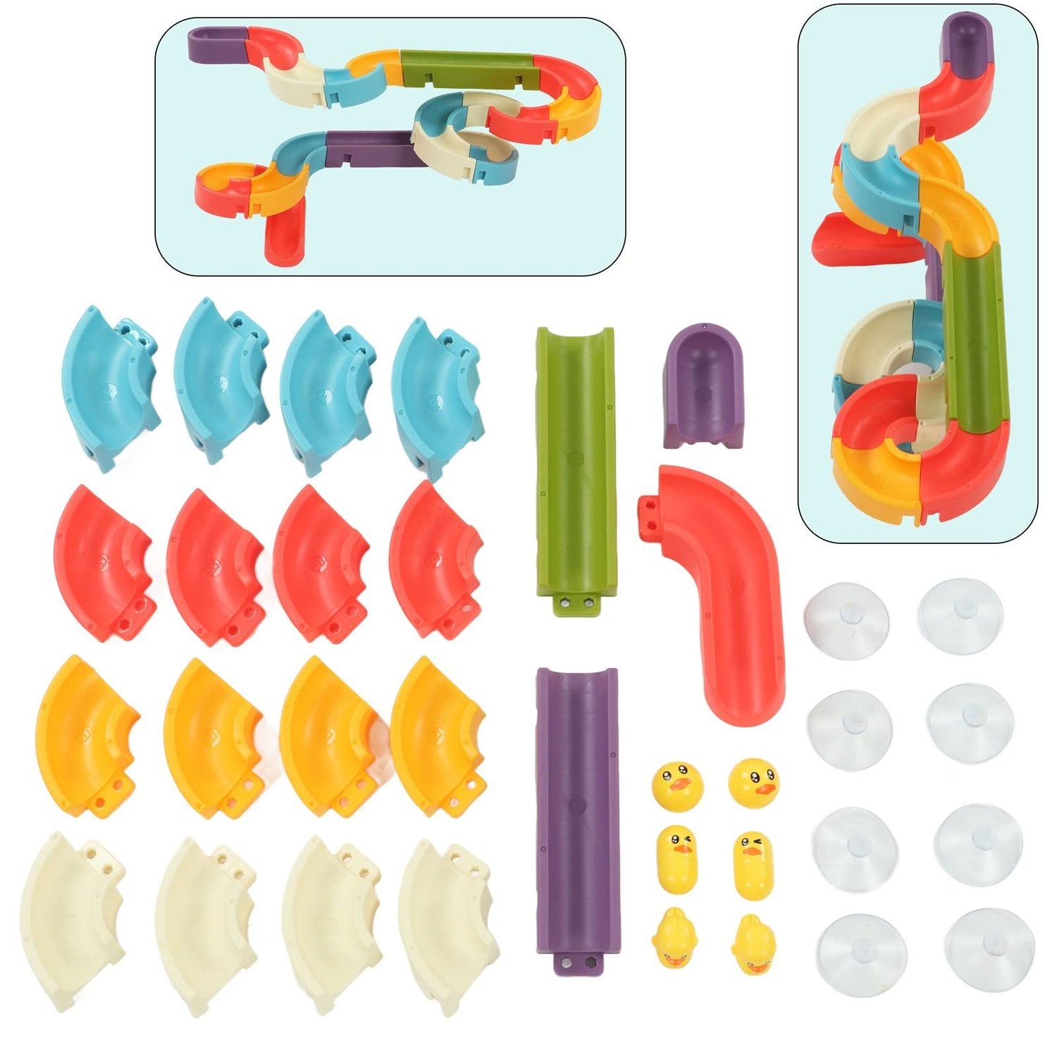 Wind-Up Duck Slide, DIY Building Blocks, Colorful, Bathtub Wall Mount, Boosts Imagination, Safe for Ages 3+