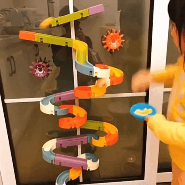 Wind-Up Duck Slide, DIY Building Blocks, Colorful, Bathtub Wall Mount, Boosts Imagination, Safe for Ages 3+