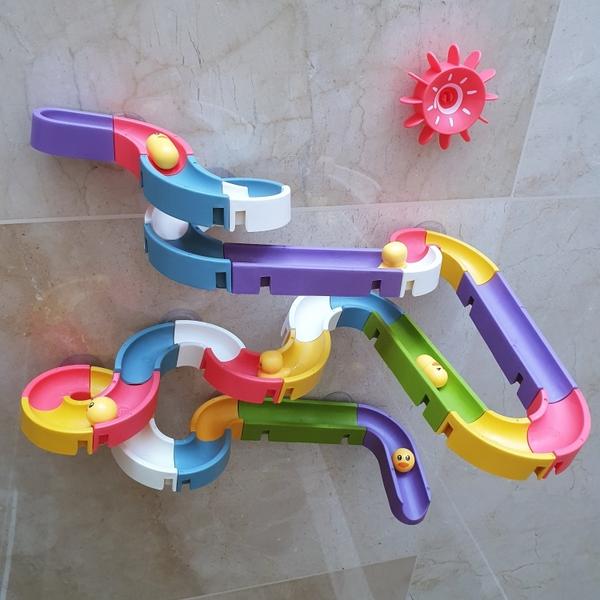 Wind-Up Duck Slide, DIY Building Blocks, Colorful, Bathtub Wall Mount, Boosts Imagination, Safe for Ages 3+