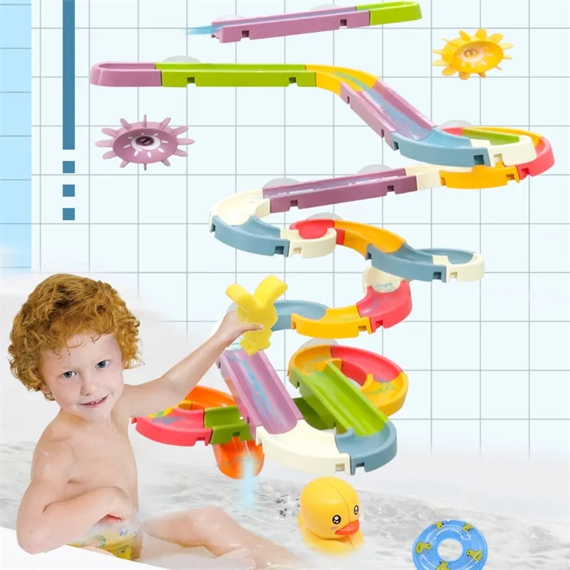Wind-Up Duck Slide, DIY Building Blocks, Colorful, Bathtub Wall Mount, Boosts Imagination, Safe for Ages 3+
