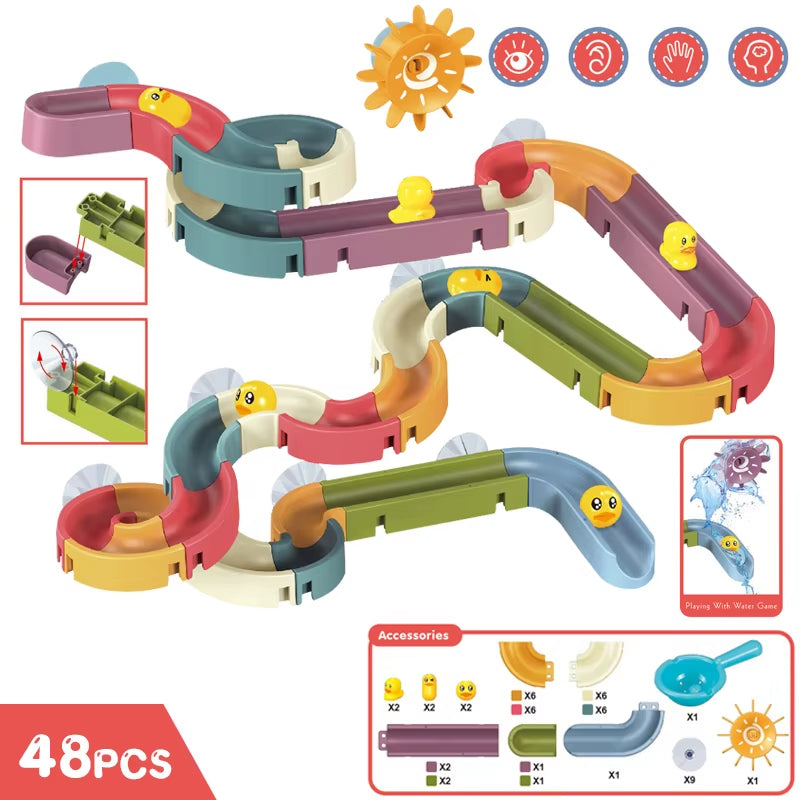Wind-Up Duck Slide, DIY Building Blocks, Colorful, Bathtub Wall Mount, Boosts Imagination, Safe for Ages 3+
