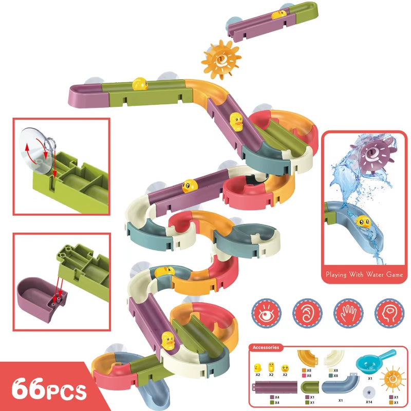 Wind-Up Duck Slide, DIY Building Blocks, Colorful, Bathtub Wall Mount, Boosts Imagination, Safe for Ages 3+