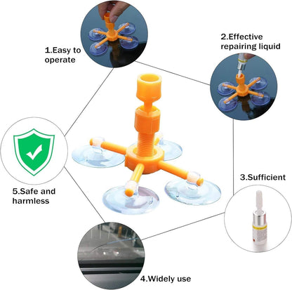Windshield Crack Repair Kit with Vacuum Function