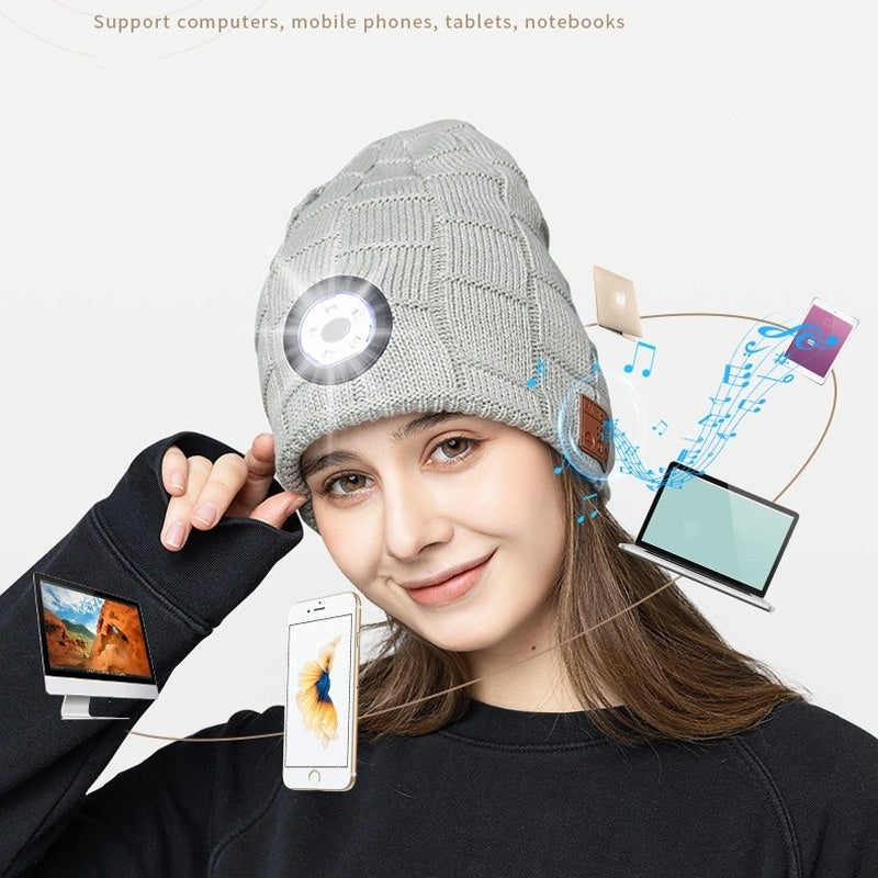 Wireless Bluetooth Music Beanie with Built‑In Headphones and LED Light
