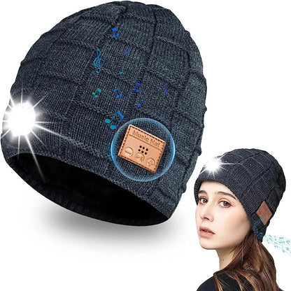 Wireless Bluetooth Music Beanie with Built‑In Headphones and LED Light