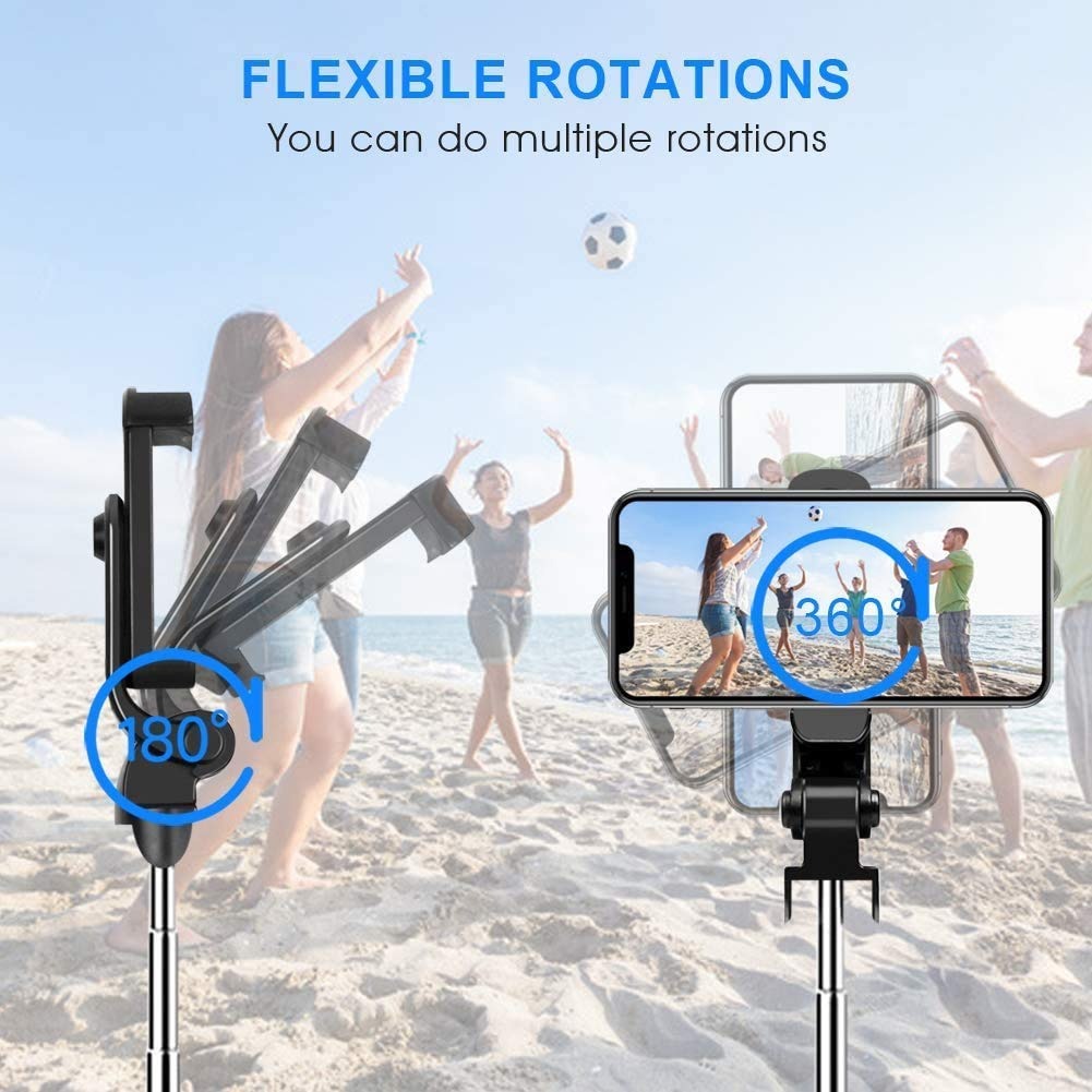 Wireless Bluetooth Selfie Stick with Extendable Stick, Tripod Stand, Rotatable Phone Hold