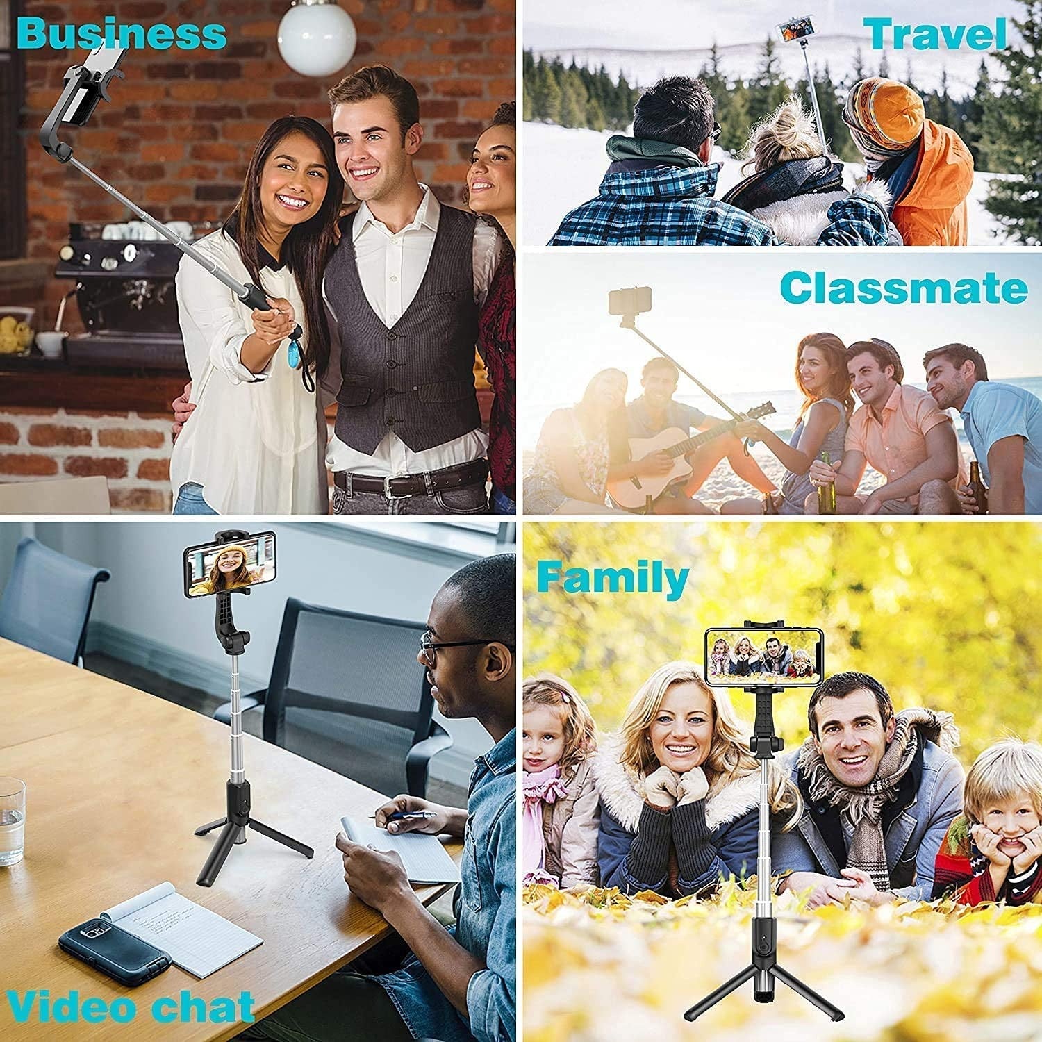 Wireless Bluetooth Selfie Stick with Extendable Stick, Tripod Stand, Rotatable Phone Hold