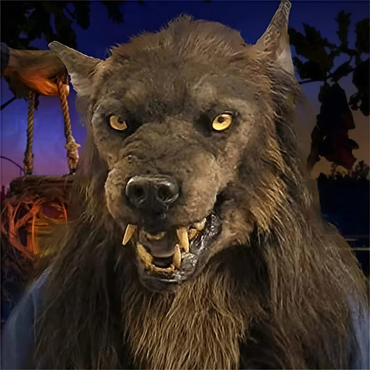 Wolf Mask Halloween Costume Accessory with Glowing Eyes, Movable Jaw, and Adjustable Strap