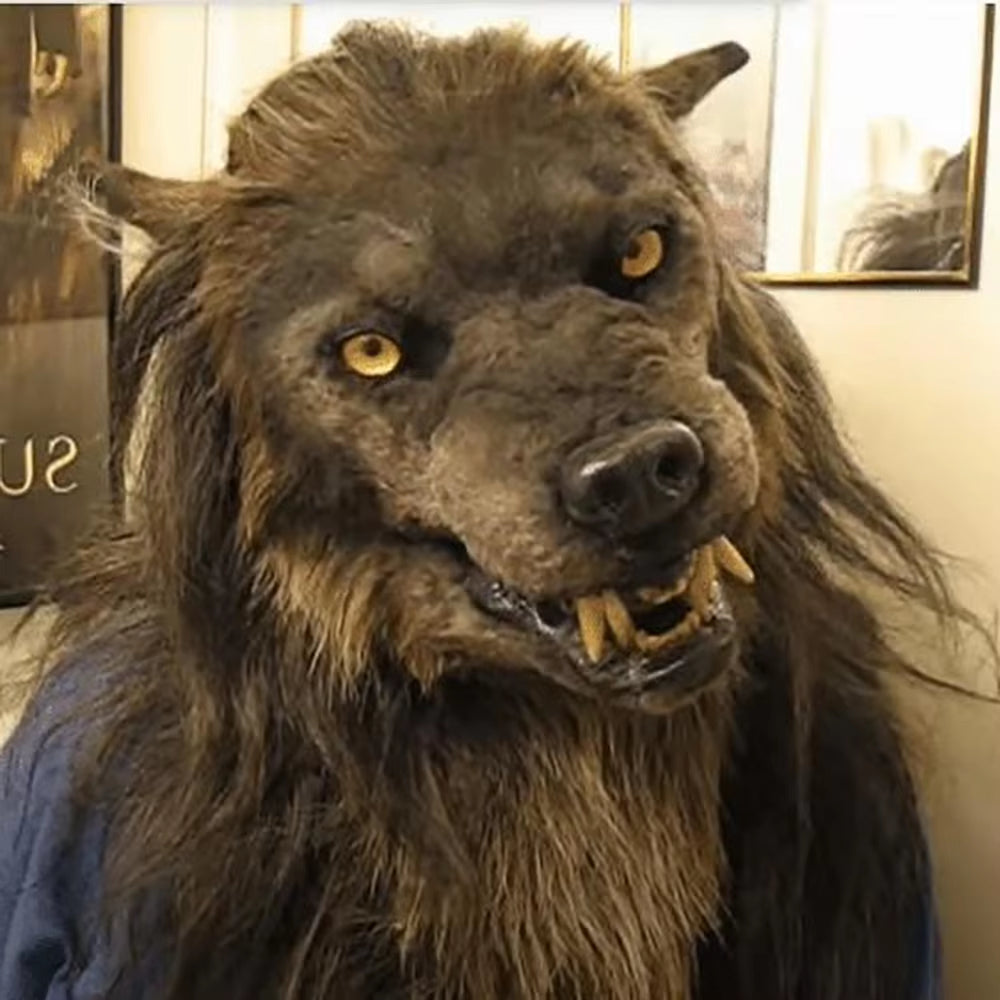 Wolf Mask Halloween Costume Accessory with Glowing Eyes, Movable Jaw, and Adjustable Strap