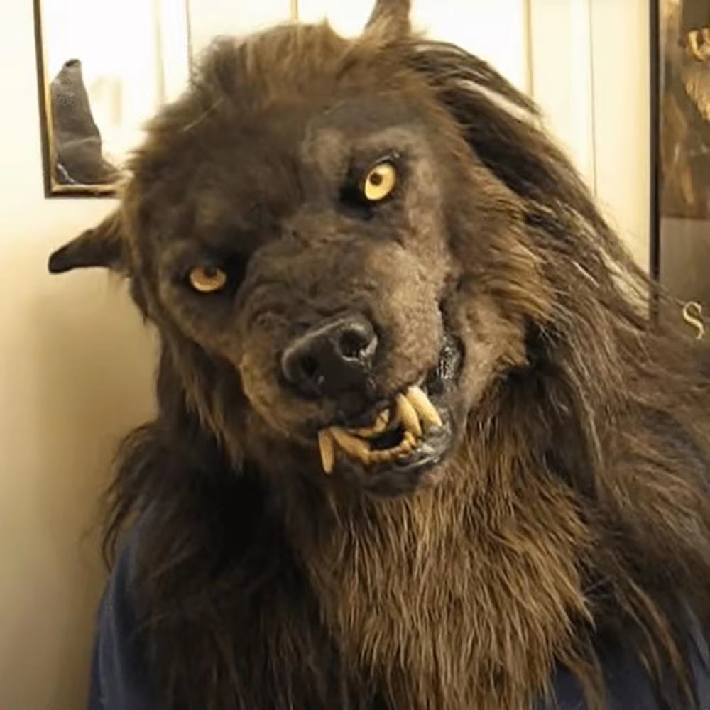 Wolf Mask Halloween Costume Accessory with Glowing Eyes, Movable Jaw, and Adjustable Strap