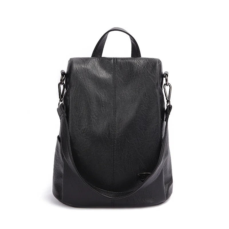 Women’s Composite Cowhide Anti-Theft Backpack with Back Zipper