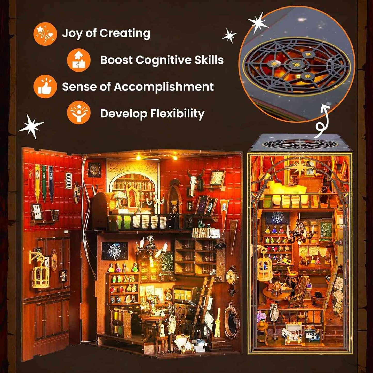 Wooden 3D DIY Book Nook Kit Micro Scene Magic Bookstore Book Stand with LED