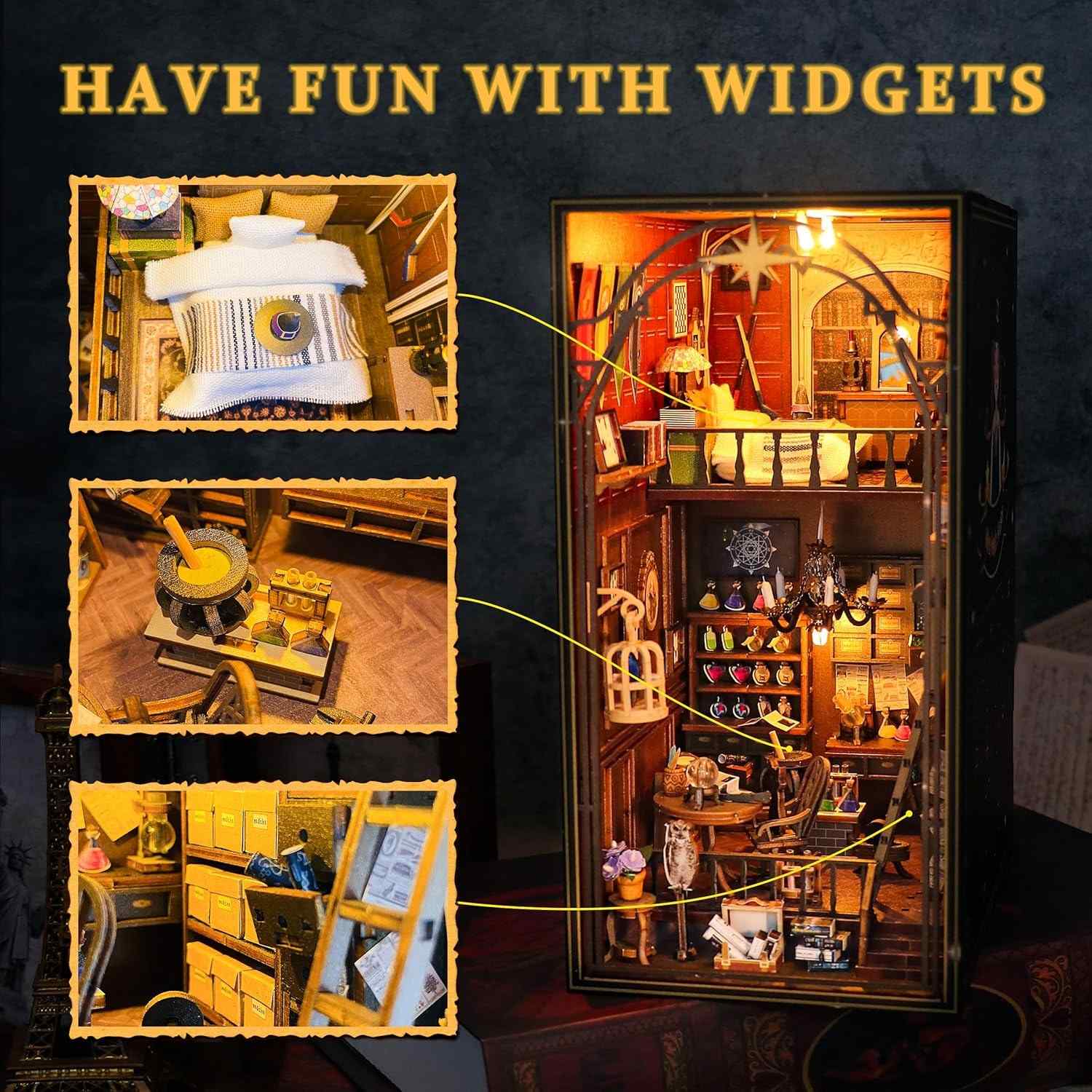 Wooden 3D DIY Book Nook Kit Micro Scene Magic Bookstore Book Stand with LED