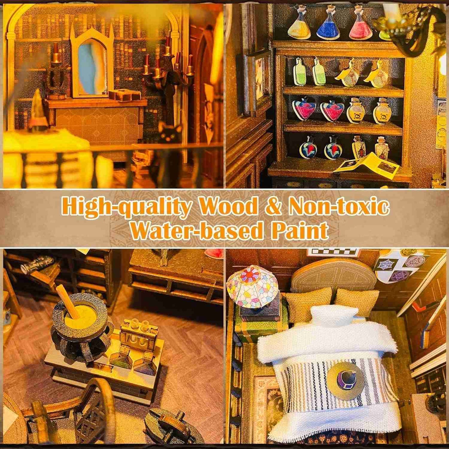 Wooden 3D DIY Book Nook Kit Micro Scene Magic Bookstore Book Stand with LED