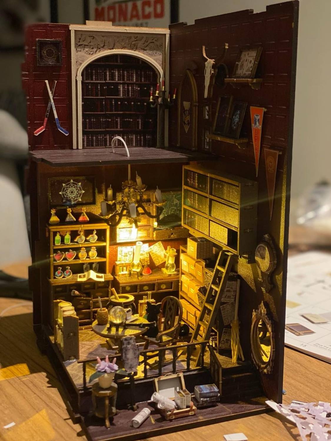 Wooden 3D DIY Book Nook Kit Micro Scene Magic Bookstore Book Stand with LED