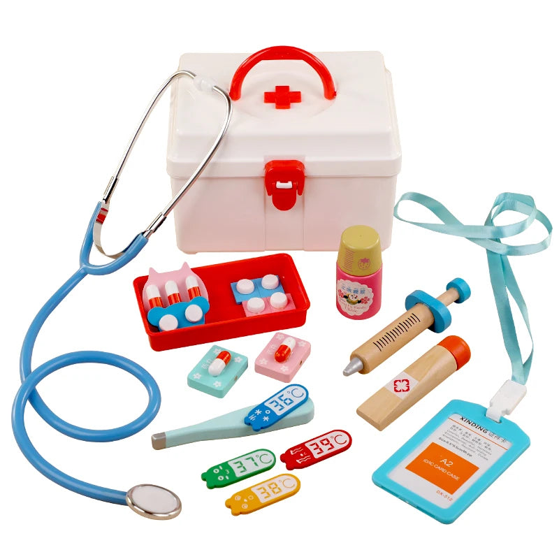 Wooden Doctor’s Play Set - Complete Medical Kit, Realistic Tools, Sound Effect, Safe for Ages 3+