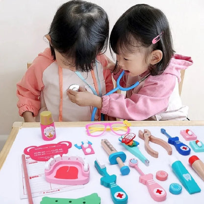 Wooden Doctor’s Play Set - Complete Medical Kit, Realistic Tools, Sound Effect, Safe for Ages 3+