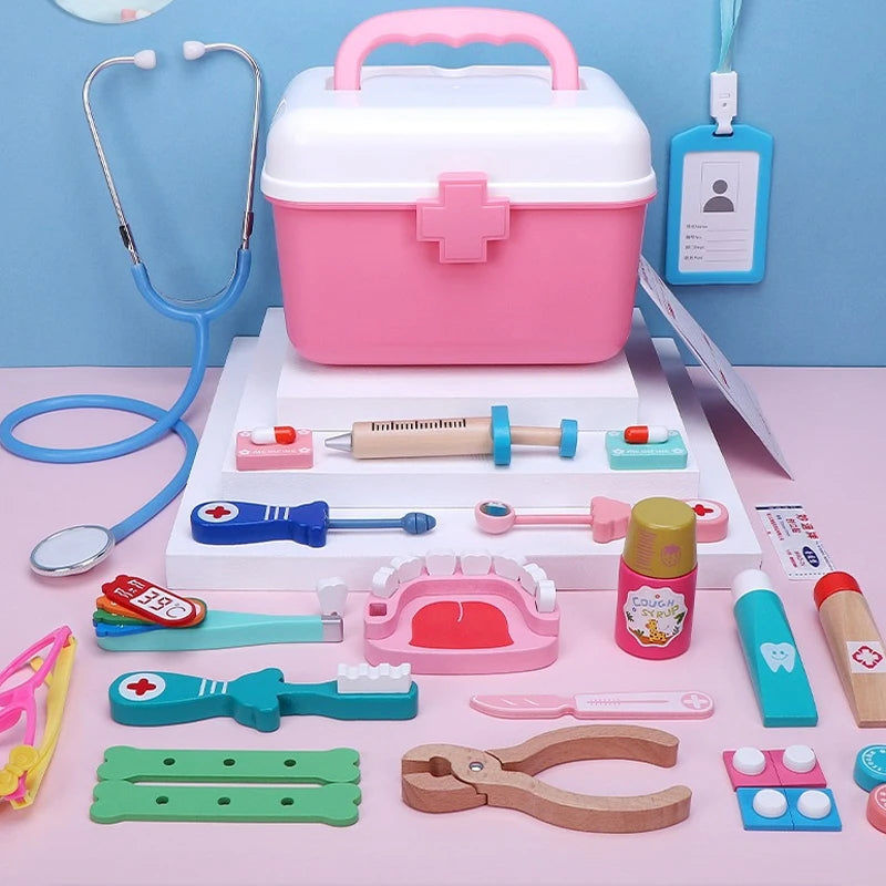 Wooden Doctor’s Play Set - Complete Medical Kit, Realistic Tools, Sound Effect, Safe for Ages 3+