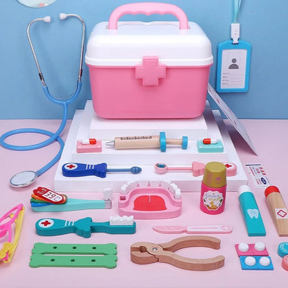 Wooden Doctor’s Play Set - Complete Medical Kit, Realistic Tools, Sound Effect, Safe for Ages 3+
