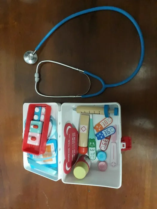 Wooden Doctor’s Play Set - Complete Medical Kit, Realistic Tools, Sound Effect, Safe for Ages 3+