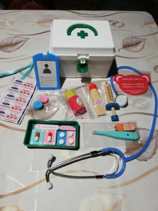 Wooden Doctor’s Play Set - Complete Medical Kit, Realistic Tools, Sound Effect, Safe for Ages 3+