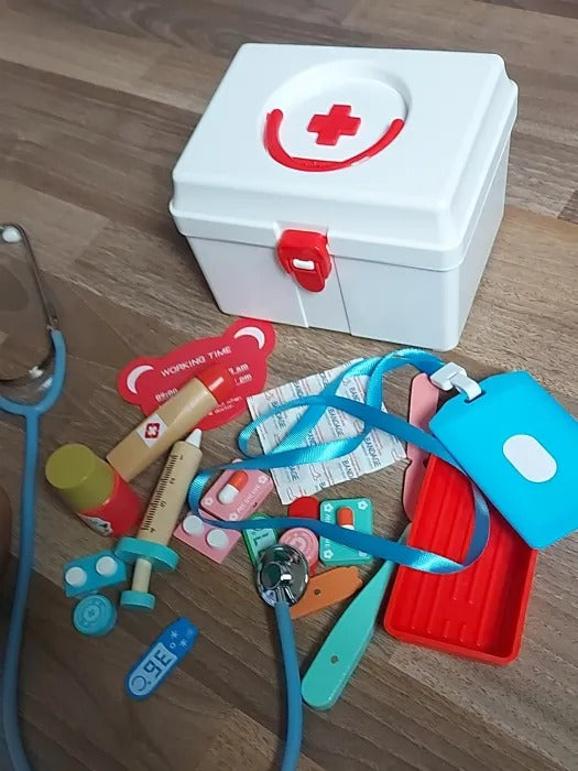 Wooden Doctor’s Play Set - Complete Medical Kit, Realistic Tools, Sound Effect, Safe for Ages 3+