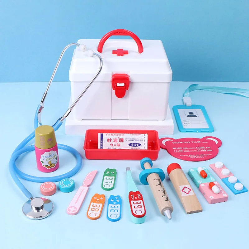 Wooden Doctor’s Play Set - Complete Medical Kit, Realistic Tools, Sound Effect, Safe for Ages 3+