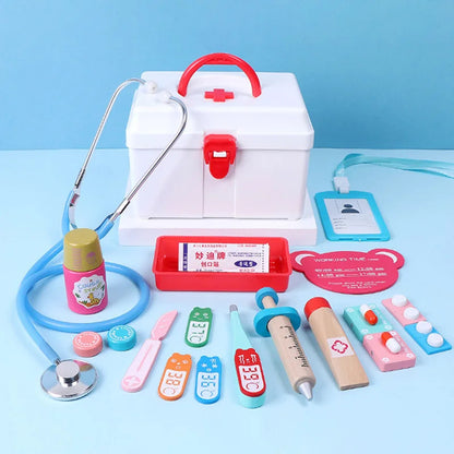 Wooden Doctor’s Play Set - Complete Medical Kit, Realistic Tools, Sound Effect, Safe for Ages 3+