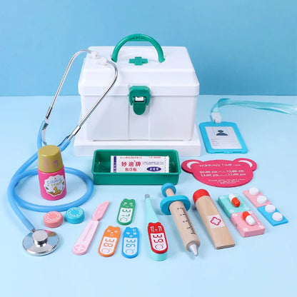 Wooden Doctor’s Play Set - Complete Medical Kit, Realistic Tools, Sound Effect, Safe for Ages 3+