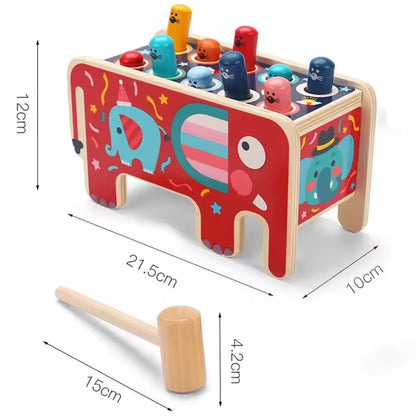 Wooden Elephant Whack-a-Mole Toy with Gears, Bead Counter, Pull Toy Feature, Safe for Ages 3+