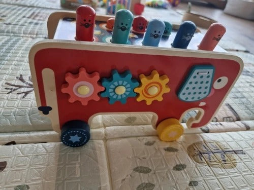 Wooden Elephant Whack-a-Mole Toy with Gears, Bead Counter, Pull Toy Feature, Safe for Ages 3+