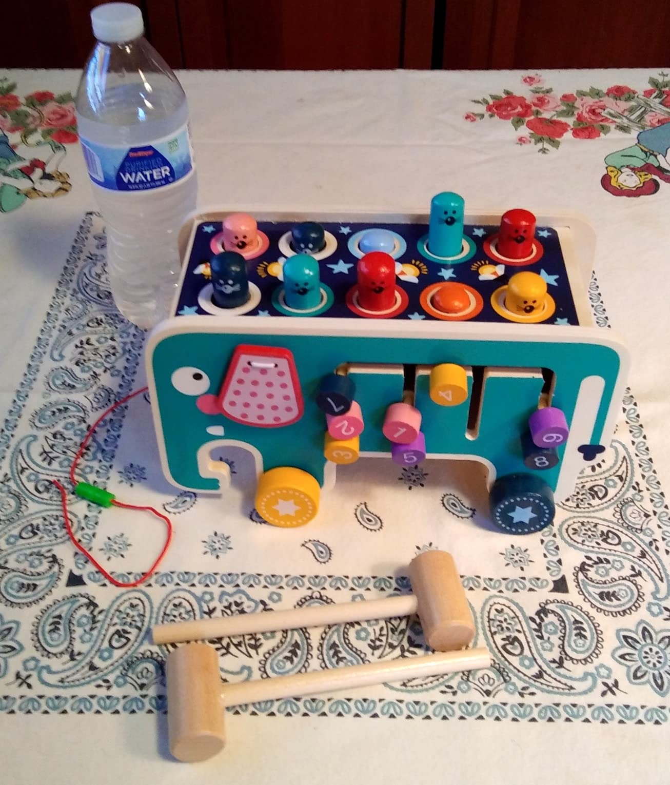 Wooden Elephant Whack-a-Mole Toy with Gears, Bead Counter, Pull Toy Feature, Safe for Ages 3+