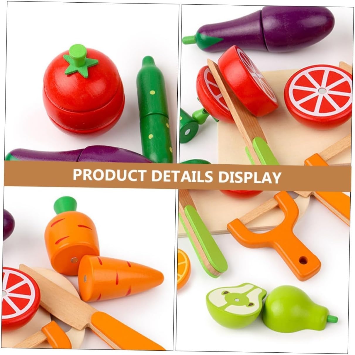Wooden Fruit Vegetable Toys with Multiple, Cuttable Pieces, Simulating Kitchen - Safe for Ages 3+