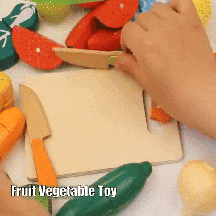 Wooden Fruit Vegetable Toys with Multiple, Cuttable Pieces, Simulating Kitchen - Safe for Ages 3+