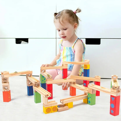 Wooden Marble Run - Educational Toy, Creative Track Builder, Smooth Finish, Natural Wood, Safe for Ages 3+