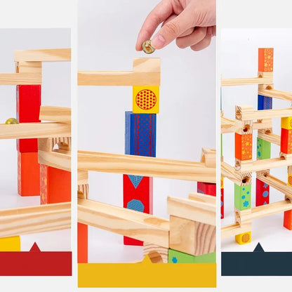 Wooden Marble Run - Educational Toy, Creative Track Builder, Smooth Finish, Natural Wood, Safe for Ages 3+