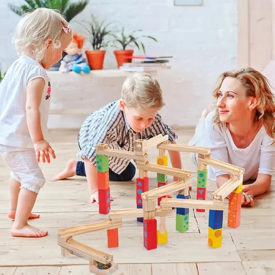 Wooden Marble Run - Educational Toy, Creative Track Builder, Smooth Finish, Natural Wood, Safe for Ages 3+