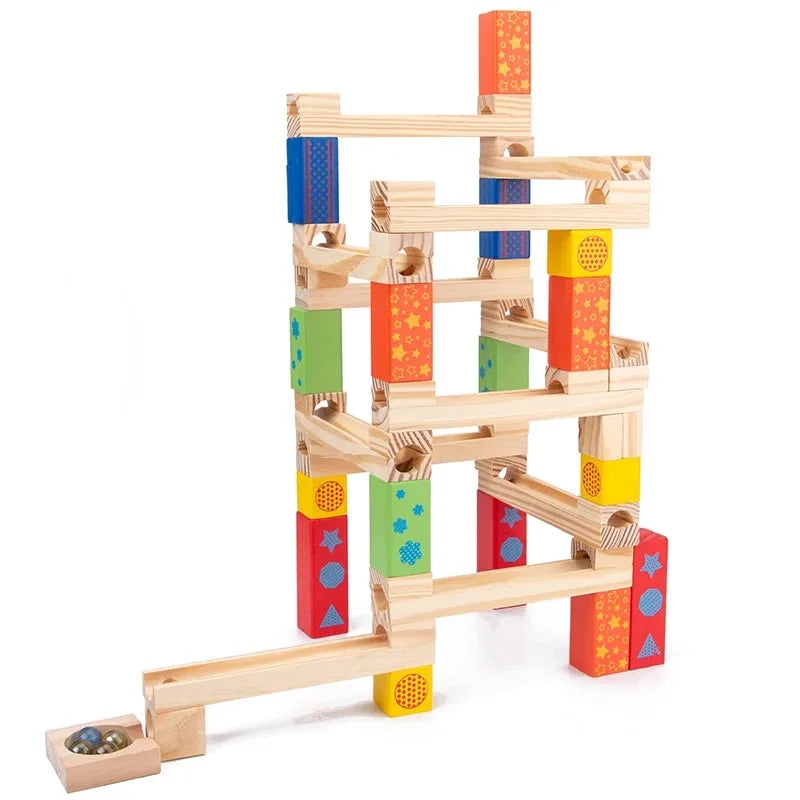 Wooden Marble Run - Educational Toy, Creative Track Builder, Smooth Finish, Natural Wood, Safe for Ages 3+