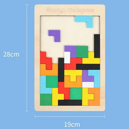 Wooden Puzzle Game with Colorful Shapes, Safe Wooden Material, Perfect Ages 3+