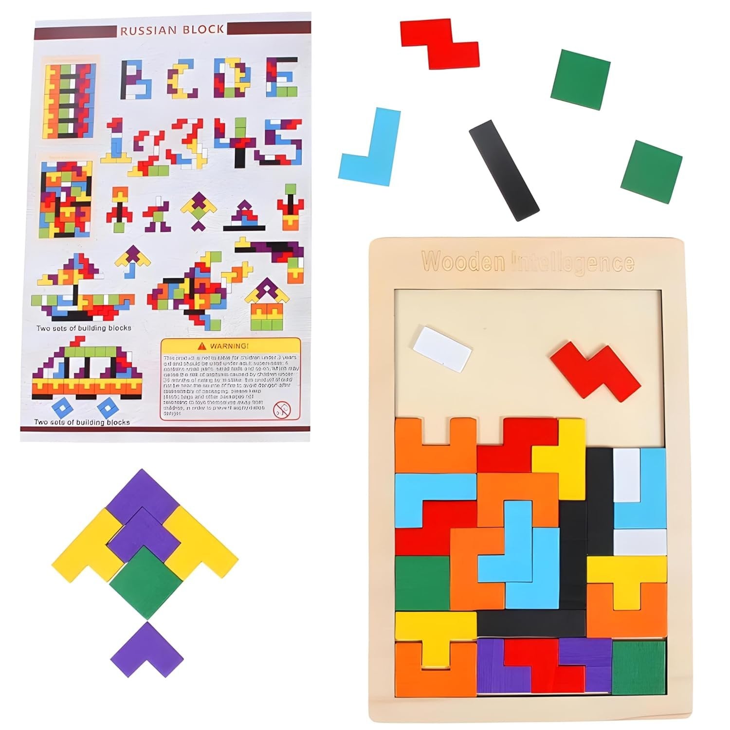Wooden Puzzle Game with Colorful Shapes, Safe Wooden Material, Perfect Ages 3+