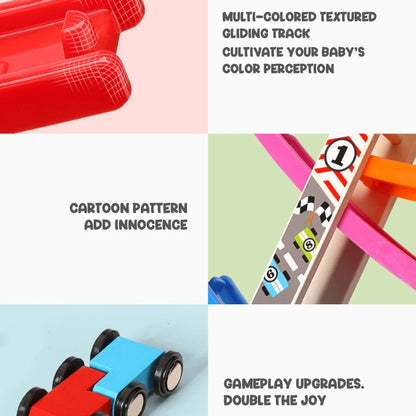 Wooden Ramp Car Toy with Montessori Learning, Sliding Cars, Colorful Track, Safe Design for Ages 3+
