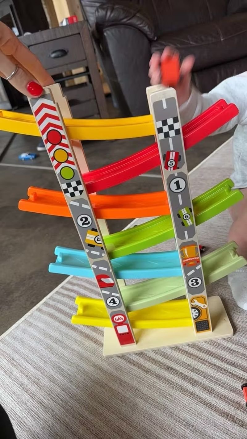 Wooden Ramp Car Toy with Montessori Learning, Sliding Cars, Colorful Track, Safe Design for Ages 3+