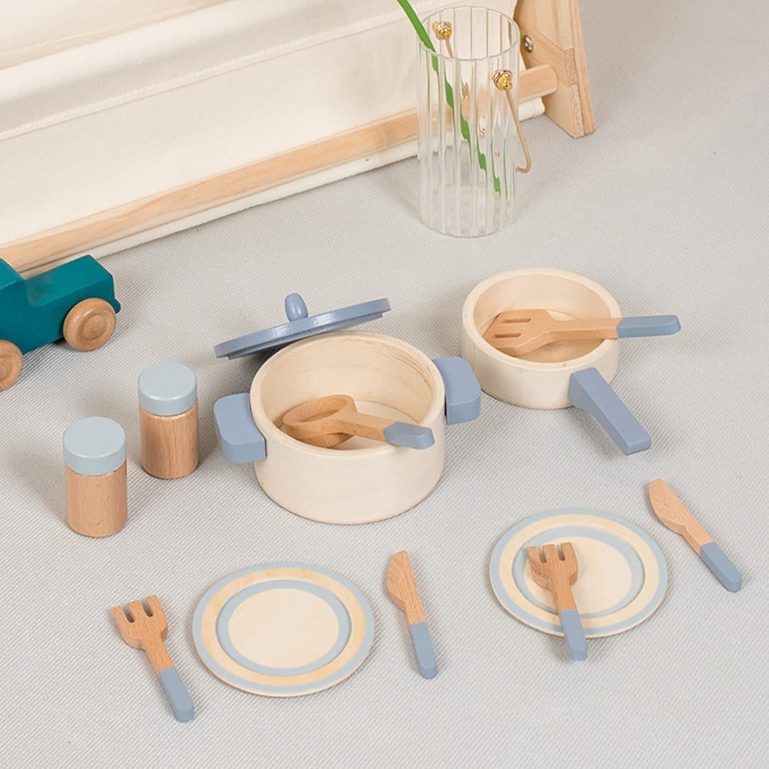 Wooden Simulation Kitchen Toys, Educational, Compact and Portable, Safe for Ages 3+