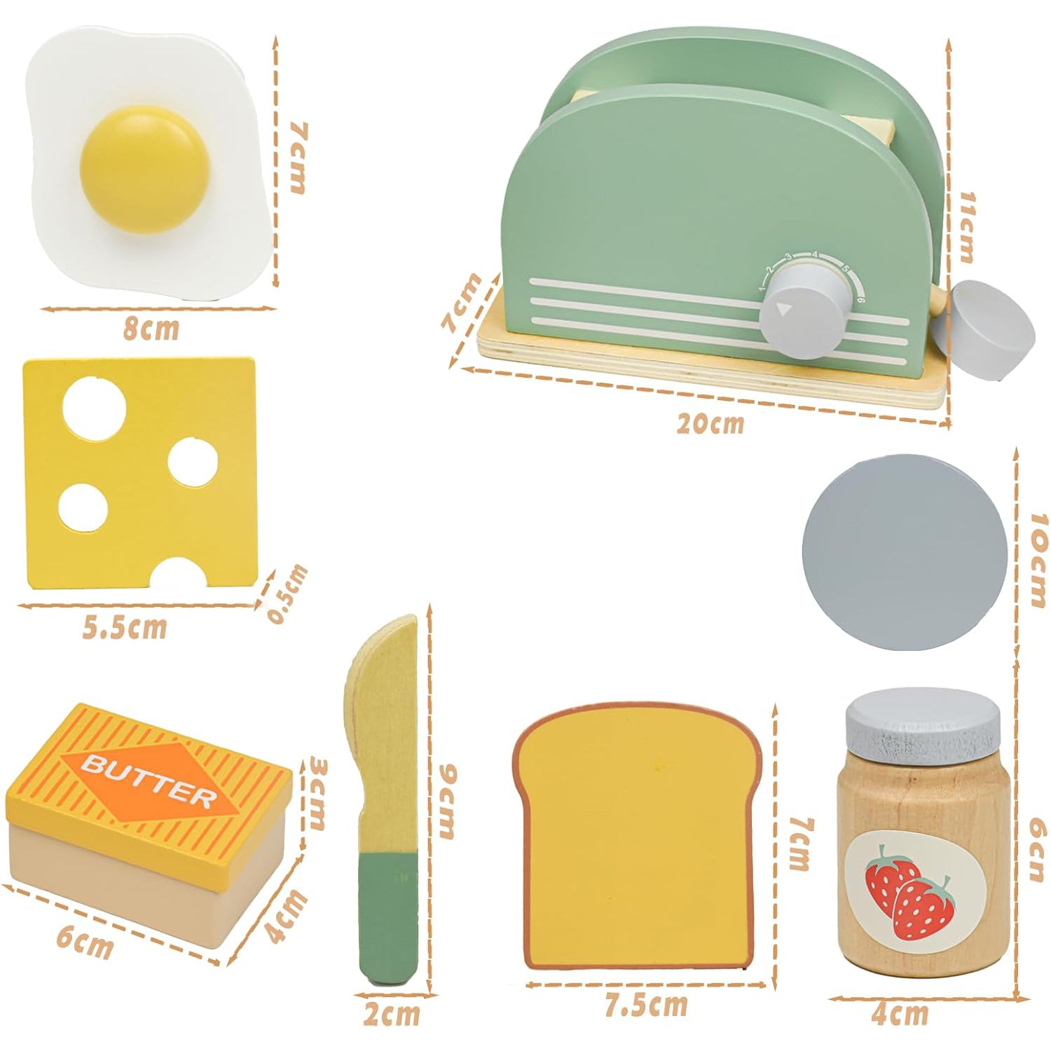 Wooden Toaster Toy with Various Accessories, Simulating Realistic Baking, Safe for Ages 3+.