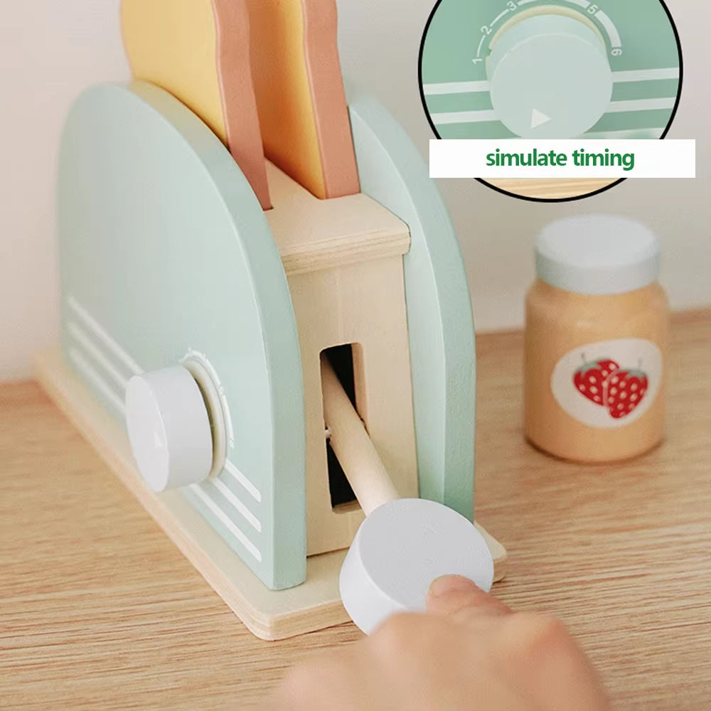 Wooden Toaster Toy with Various Accessories, Simulating Realistic Baking, Safe for Ages 3+.