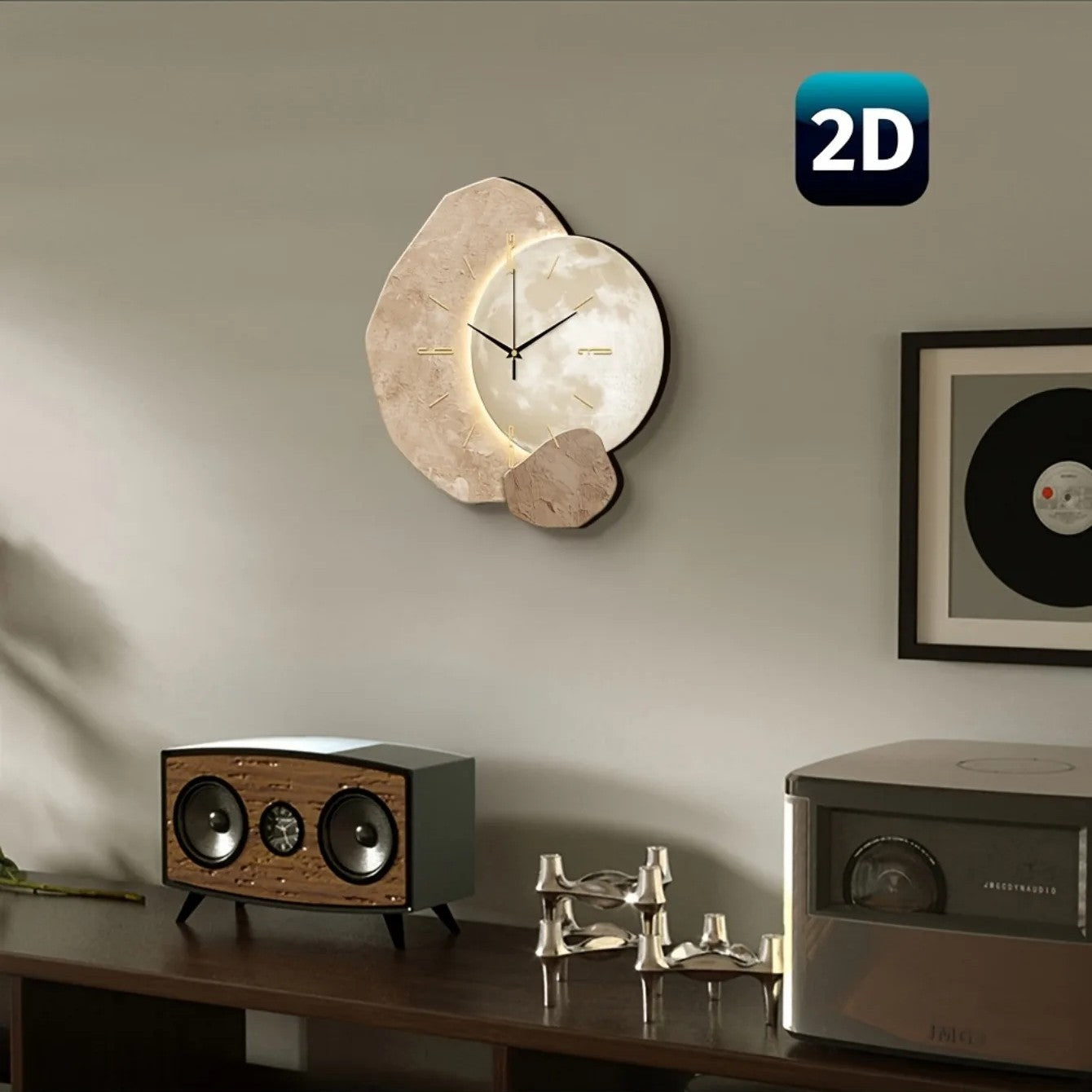 Wooden Wall Clock - Scandinavian Design - Silent Bamboo Clock - LED Backlight Illumination
