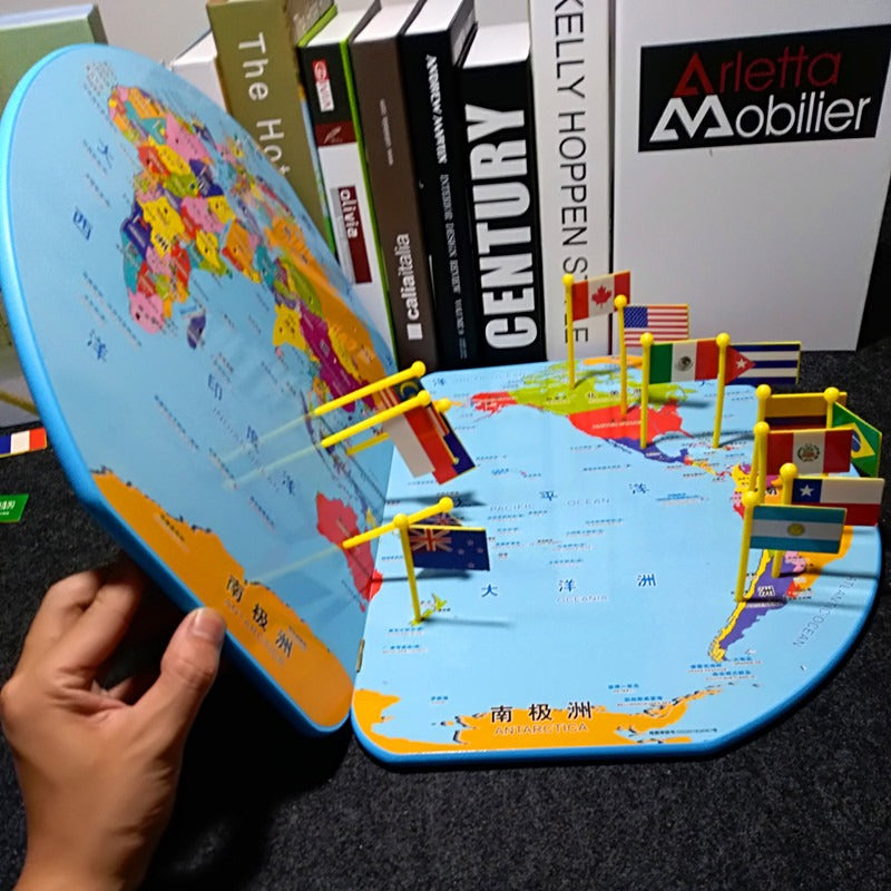 Wooden World Map with 36 Flags – Educational Geography Puzzle for Kids