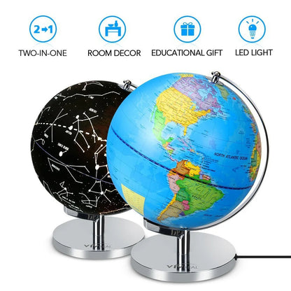 World Globe Led Constellation Map & Night Light, Educational Toy & Decor