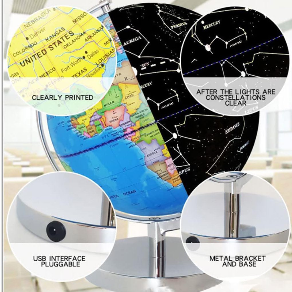 World Globe Led Constellation Map & Night Light, Educational Toy & Decor